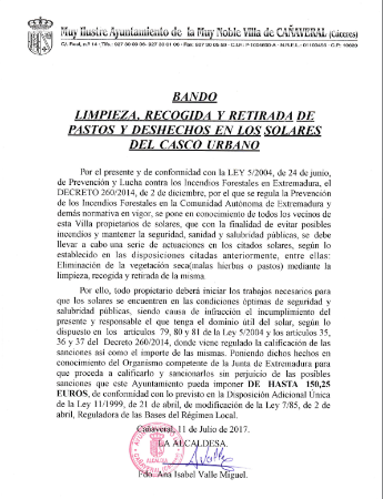 Imagen LIMPIEZA, RECOGIDA Y RETIRADA DE PASTOS Y DESHECHOS EN LOS SOLARES DEL CASCO URBANO